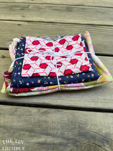 Fabric Scrap Bundle / Vintage and New Fabric Scraps / Cotton Fabric Destash Grab Bag / SB323 / Pink and Blue