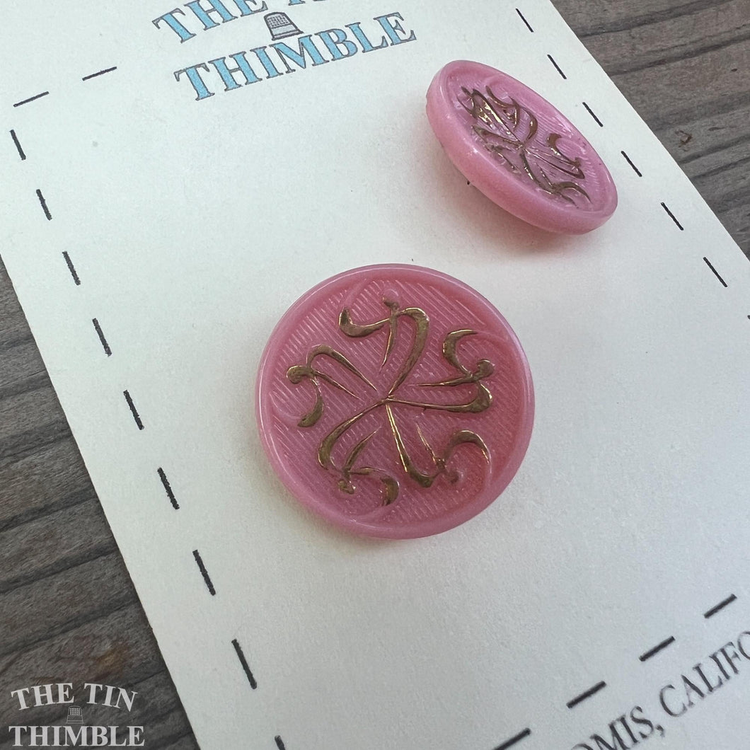 Authentic Vintage Pink Glass Buttons - Card of 2 - 22mm or 3/4 Inch