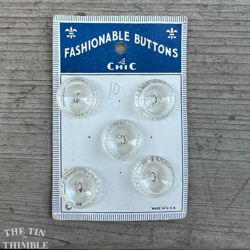 Vintage Plastic 'Fashionable Buttons' Clear Plastic Buttons - Card of 5 - 20mm or 3/4 Inch
