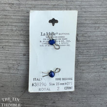 Load image into Gallery viewer, Vintage Plastic &#39;La Mode&#39; Blue Plastic Buttons - Card of 2 - 25mm or 1 Inch
