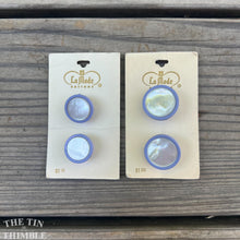 Load image into Gallery viewer, Vintage Plastic and Mother of Pearl Buttons - Card of 2 - Mid Century Plastic Buttons - 22mm (7/8 inch) and 13mm (3/4 inch)
