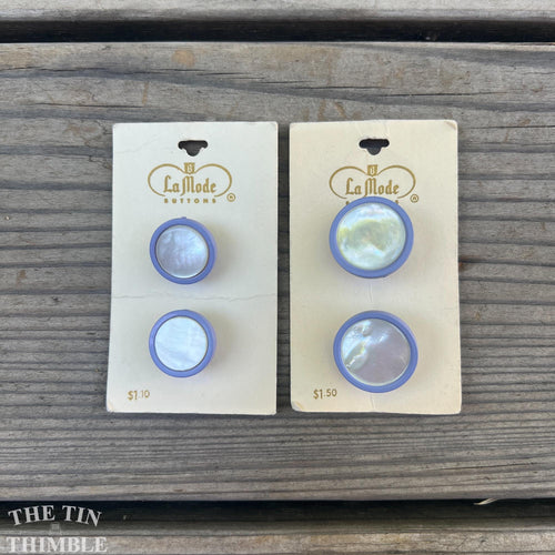 Vintage Plastic and Mother of Pearl Buttons - Card of 2 - Mid Century Plastic Buttons - 22mm (7/8 inch) and 13mm (3/4 inch)