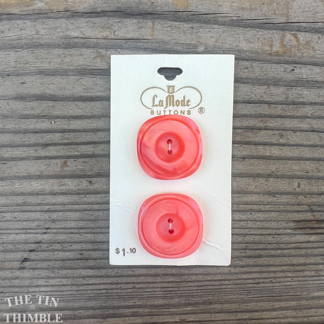 Vintage Buttons - Salmon Plastic Buttons - Card of Two - 25mm or 1 Inch