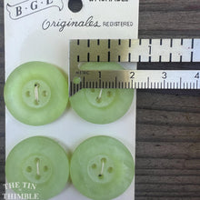 Load image into Gallery viewer, Vintage B.G.E Buttons - Green Plastic Buttons - Card of Two or Four - 20mm or 27mm
