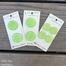 Load image into Gallery viewer, Vintage B.G.E Buttons - Green Plastic Buttons - Card of Two or Four - 20mm or 27mm
