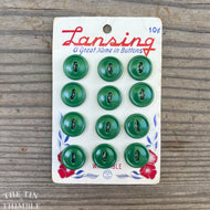Vintage Buttons - Green Plastic Lansing Plastic Buttons - Card of Twelve - 14mm or 1/2 Inch