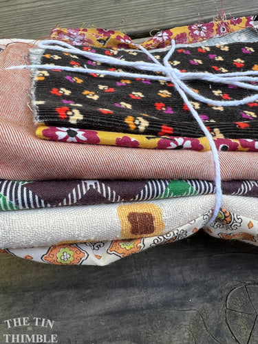 Fabric Scrap Bundle / Vintage and New Fabric Scraps / Cotton Fabric Destash Grab Bag / SB324 / Brown