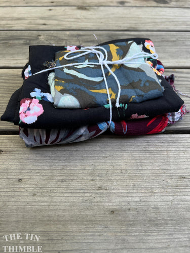 Fabric Scrap Bundle / Vintage and New Fabric Scraps / Cotton Fabric Destash Grab Bag / SB328 / Rayon Florals