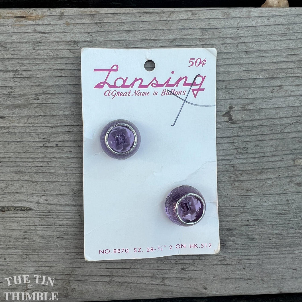 Vintage Plastic Lansing Purple Buttons - Card of 2 - 18mm or 3/4 Inch