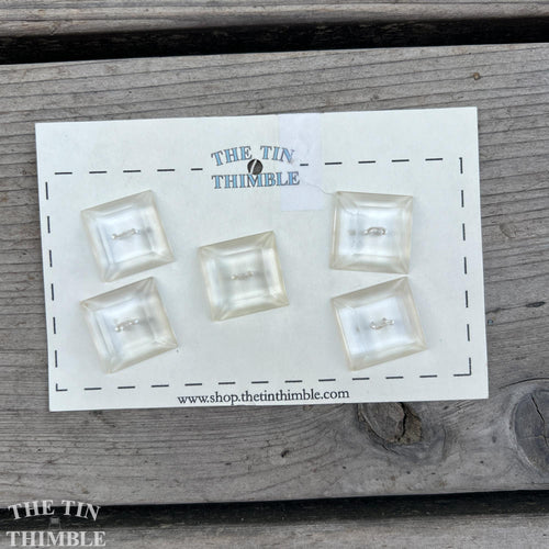 Vintage Plastic Square Clear Plastic Buttons - Card of 5 - 24mm or 1 Inch