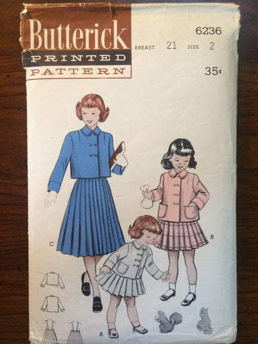 Vintage 1950s Butterick Girl's Suit Pattern #6236 Size 4, Breast 23