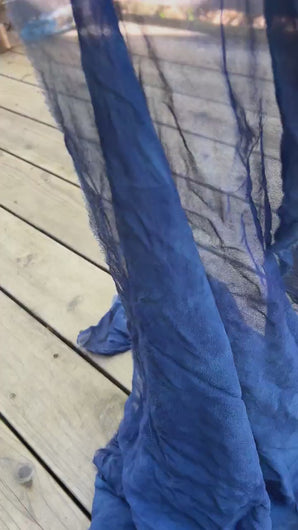 Hand Dyed Silk Chiffon by the Yard in Indigo Blue / Great for Nuno Felting / 1 Yard Cuts / 44/45" Wide