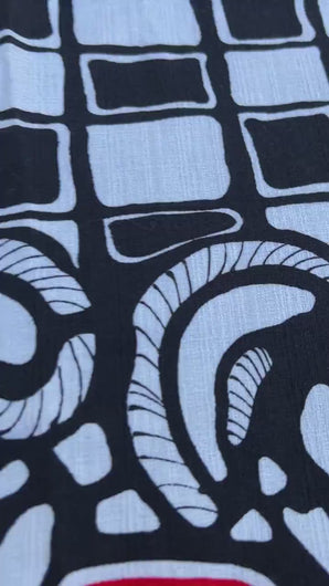 Border Print Fabric Hawaiian Polynesian Red Black White  - 2 Yards - Fabric Yardage / Vintage Yardage / Cotton Fabric / 1970s Fabric