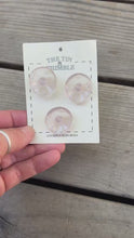 Load and play video in Gallery viewer, Vintage Buttons - Clear/Lavender Plastic Floral Buttons - Card of Three - 25mm or 1 Inch
