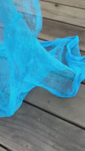 Load and play video in Gallery viewer, Hand Dyed Cotton Gauze Scrim Cheesecloth for Sewing or Nuno Felting in Turquoise / Scarf for Felting or Wearing as Is / By the Yard
