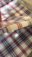 Load and play video in Gallery viewer, Yarn Dyed Plaid Fabric - by the yard - 100% Cotton plaid in Red, Blue, Tan and Off White
