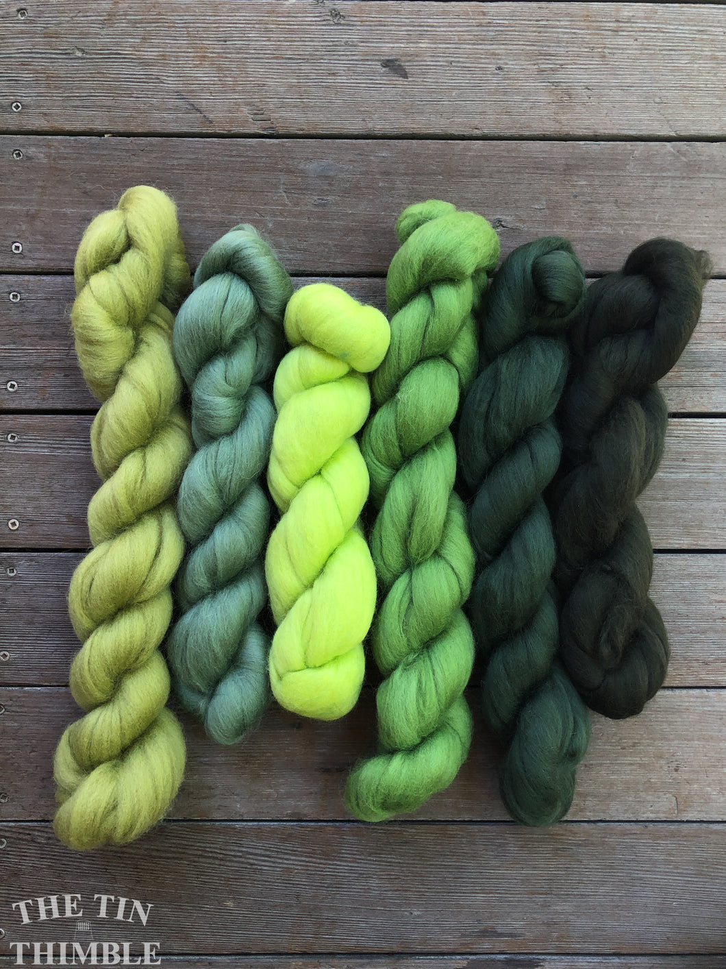 Merino Wool Roving Pack - Greens - Six Colors, 1 Ounce Each - High Quality Merino Wool for Felting, Weaving and Spinning