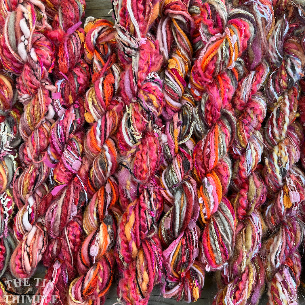Fiber Frenzy Bundle / Mixed Bundle of Yarn in Coral / Great for Felting / Approximately 24 Yards / 8 Strands Each 3 Yards Long
