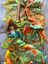 Load image into Gallery viewer, Hand Dyed Silk Mulberry Lap Fiber for Spinning or Felting in Southwest / Blue &amp; Orange 100% Silk Laps Similar to Silk Hankies
