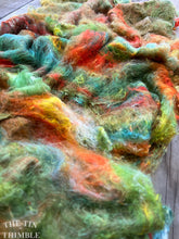 Load image into Gallery viewer, Hand Dyed Silk Mulberry Lap Fiber for Spinning or Felting in Southwest / Blue &amp; Orange 100% Silk Laps Similar to Silk Hankies

