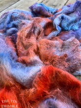 Load image into Gallery viewer, Hand Dyed Silk Mulberry Lap Fiber for Spinning or Felting in Sunrise / Blue, Purple &amp; Pink 100% Silk Laps Similar to Silk Hankies
