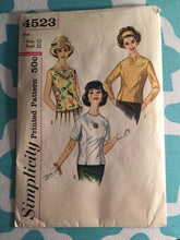 Load image into Gallery viewer, Back Button Blouse Pattern / 1960&#39;s Blouse Pattern / Vintage Sewing Pattern / Simplicity 4523 / Size 12 Bust 32 - Princess Seam Blouse
