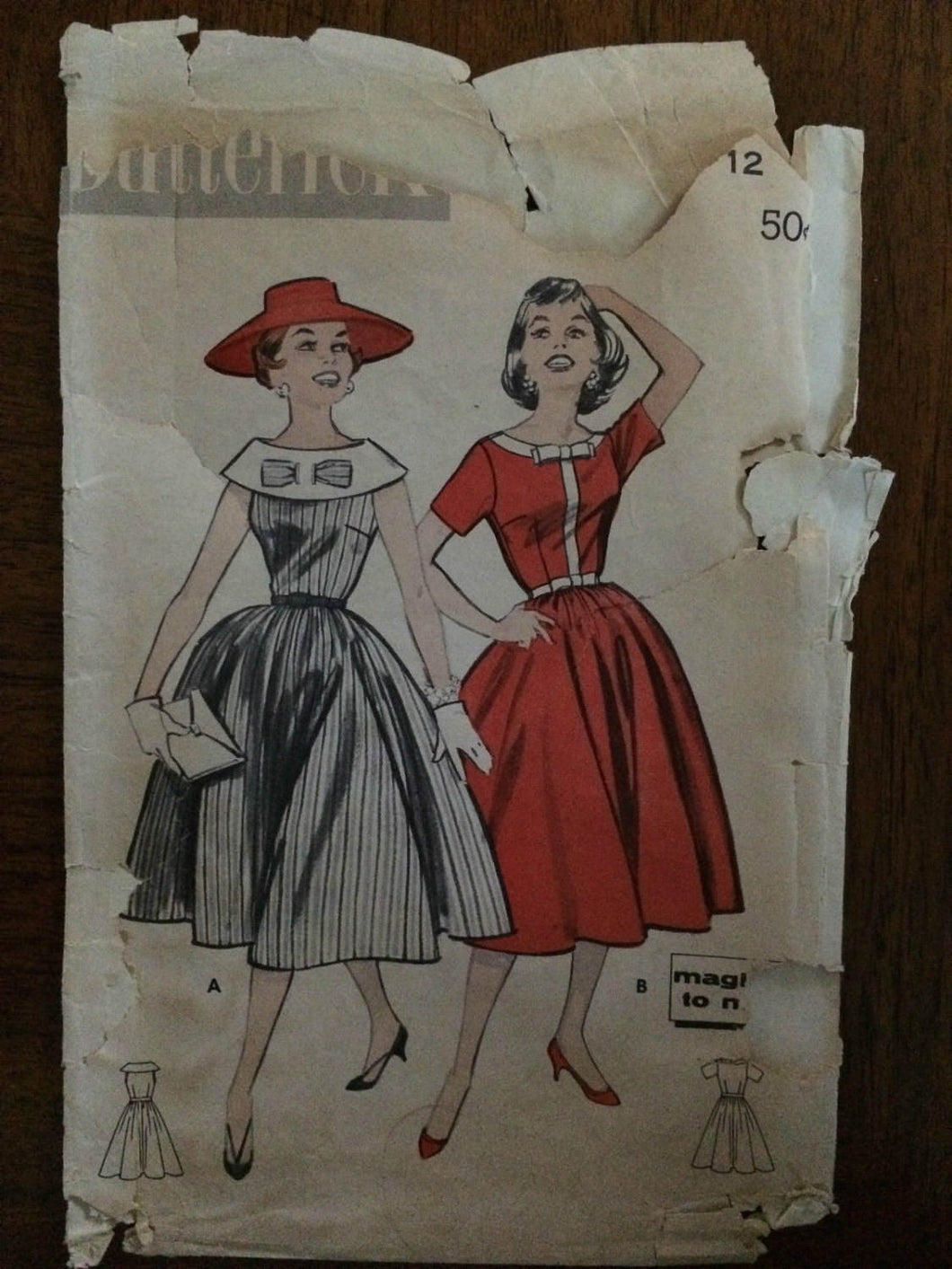 1950's Butterick Dress Pattern #8408.  Size 12, Bust 32