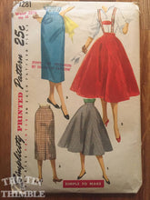 Load image into Gallery viewer, 1950&#39;s Simplicity Skirt and Suspenders Pattern #1281 Vintage  - Waist 23 1/2&quot; - 1950s skirt pattern / women&#39;s suspender / lederhosen
