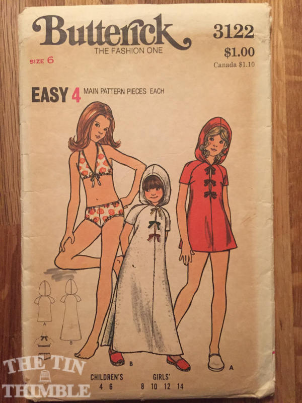 1970s Butterick Girl's Bathing Suit and Cover Up Pattern 3122 Size 6 Bust 25