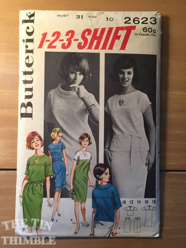 Vintage 1960s Women's Butterick #2623 Shift Dress Pattern Size 10 Bust 31