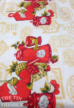 Load image into Gallery viewer, Vintage Kitchen Fabric / Vintage Fabric / Border Print / Coffee Fabric - 7/8 Yard - Fruit Fabric / Red Gold / Cotton Fabric / 1960s Fabric
