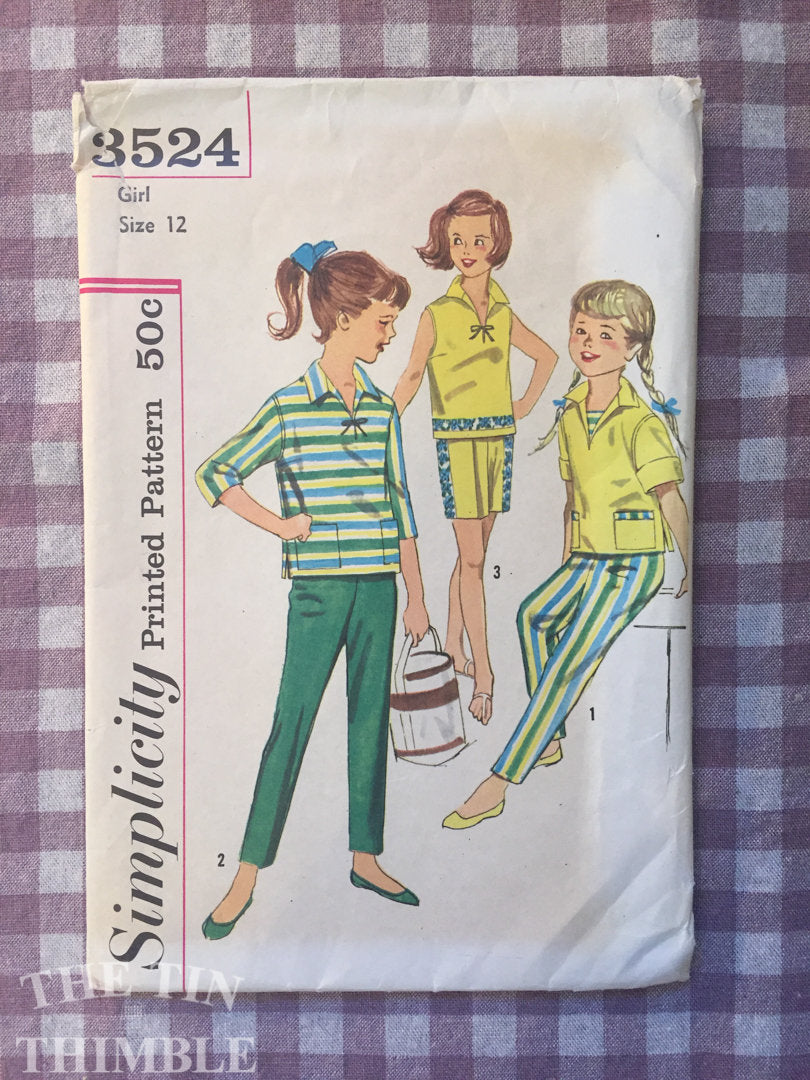 50s Girls Pattern / Top Pattern / Shorts Pattern / Pants Pattern / Vintage Sewing Pattern / Simplicity 3524 / Girls Size 12 / Bust 30