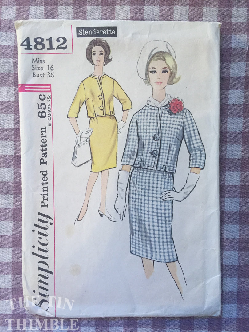 Skirt and Jacket Pattern / 1960s Simplicity Pattern #4812 Size 16 Bust 36