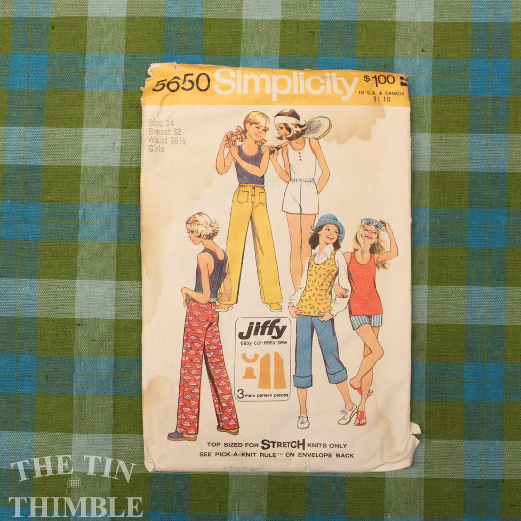 Vintage Sewing Pattern / Simplicity Shorts Pattern / Simplicity 5650 / Bust 32 / Size 14 / 70s Pants Pattern / 1970s / QUICK LIST