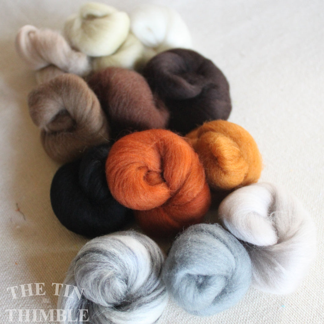 Small Quantities of Merino Wool Roving for Felting and Crafts - 1.5 Oz Total - Mixed Neutrals