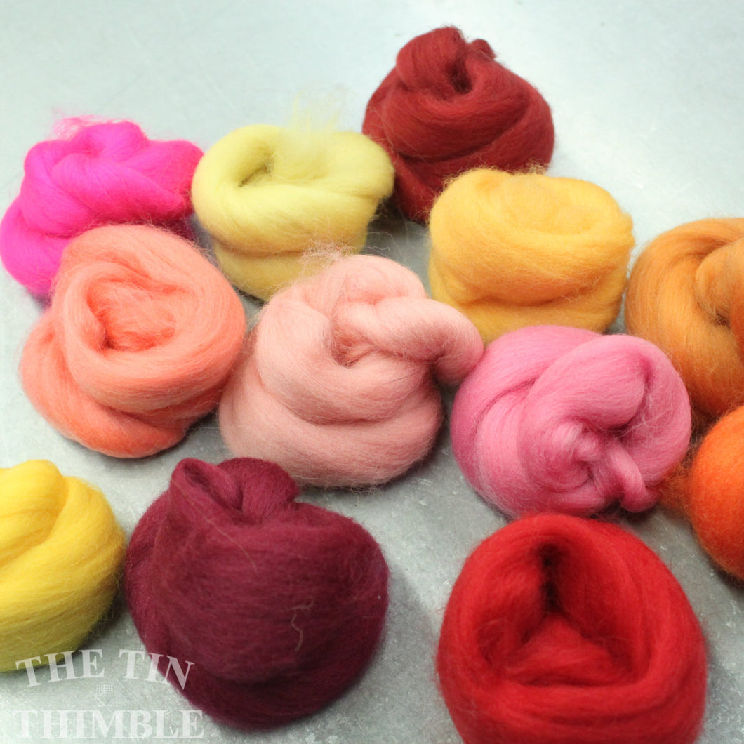 Small Quantities of Merino Wool Roving for Felting and Crafts - 1.5 Oz Total - Mixed Warm Tones