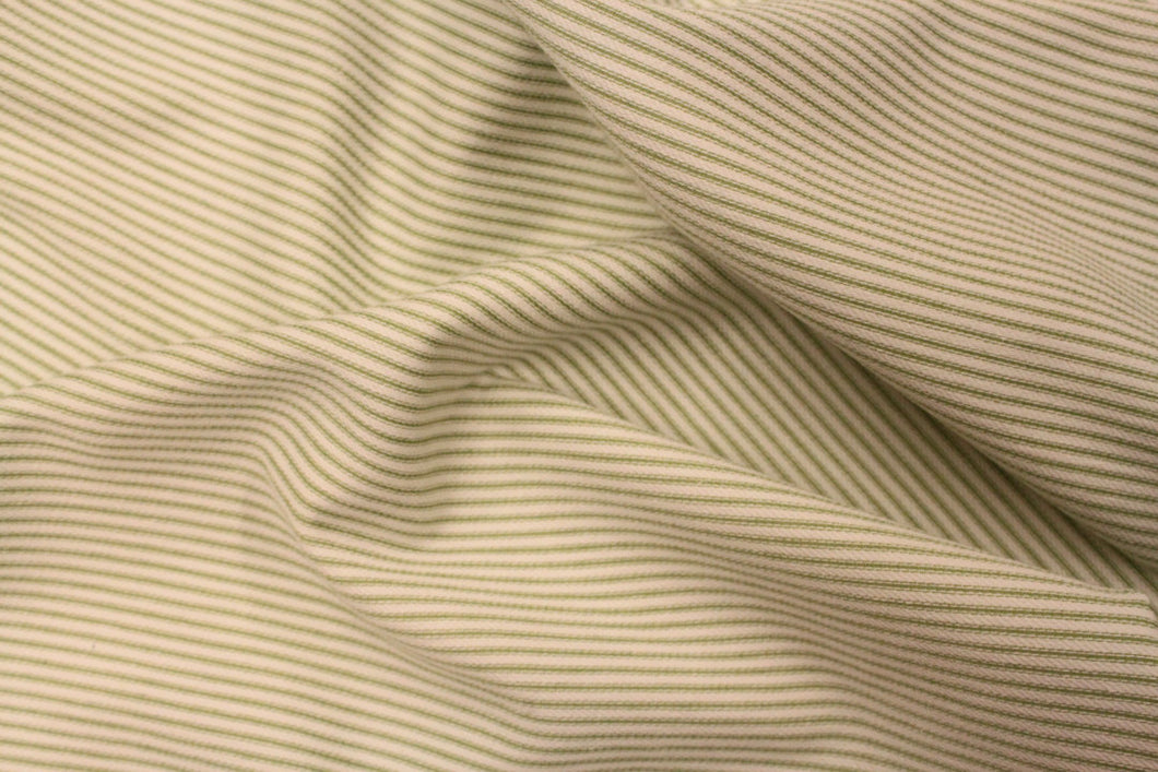 Citron Green & White Cotton/Spandex - 1 Yard - Cotton Fabric / Fabric by Yard / Spandex Blend / Cotton Spandex Stripe / Small Green Stripe