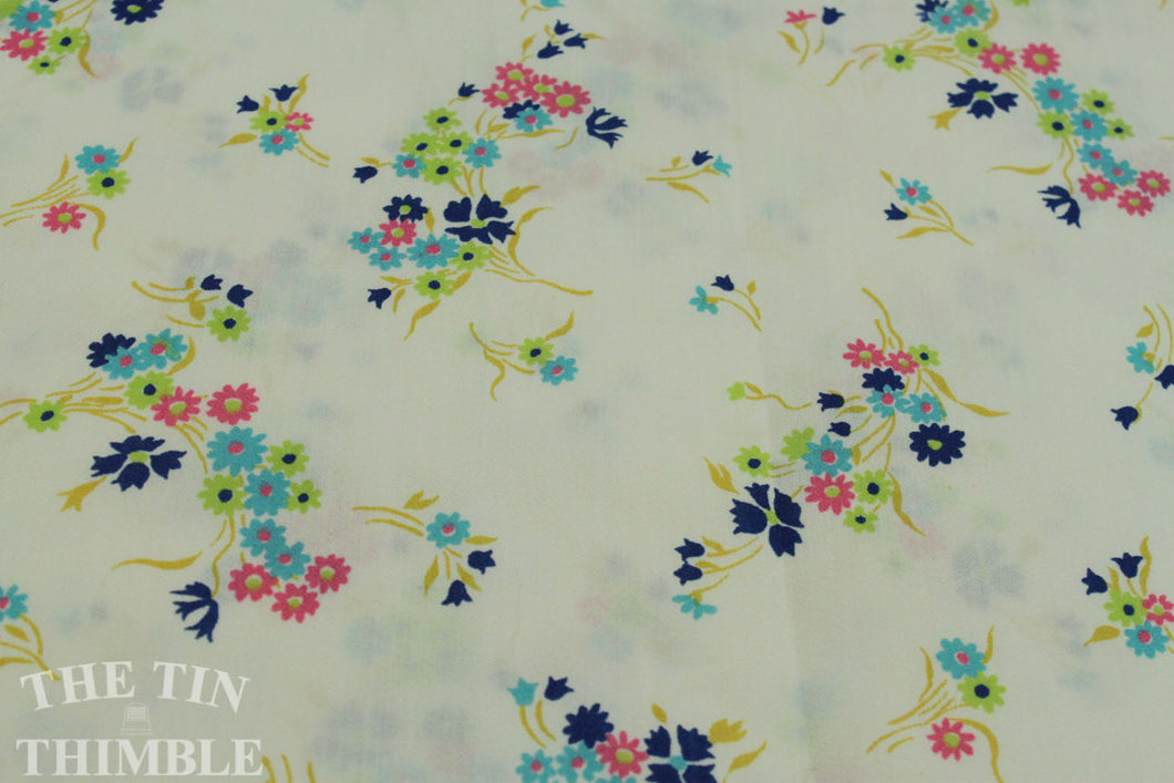 Floral Fabric / Cotton Fabric -1 Yard - Pink Blue Floral Print Fabric / White Fabric / Pink and Blue Fabric / Navy and Pink Floral