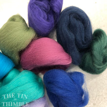 Load image into Gallery viewer, Small Quantities of Merino Wool Roving for Felting and Crafts - 1.5 Oz Total - Mixed Cool Tones
