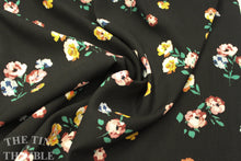 Load image into Gallery viewer, Floral Printed Rayon Challis - 1 Yard - Rayon Fabric / Black Rayon Floral / New Fabric / Rayon by Yard / Floral Rayon / Black Pink Rayon
