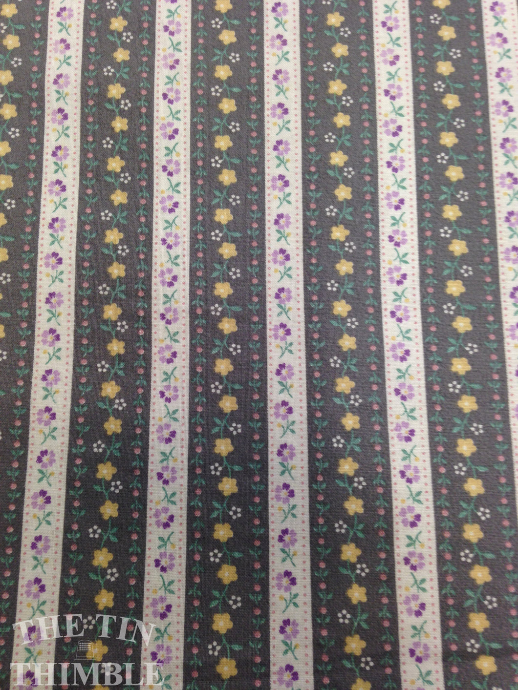 1970s Floral Striped Vintage Fabric - 1 3/4 Yards Cotton