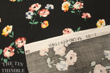 Load image into Gallery viewer, Floral Printed Rayon Challis - 1 Yard - Rayon Fabric / Black Rayon Floral / New Fabric / Rayon by Yard / Floral Rayon / Black Pink Rayon
