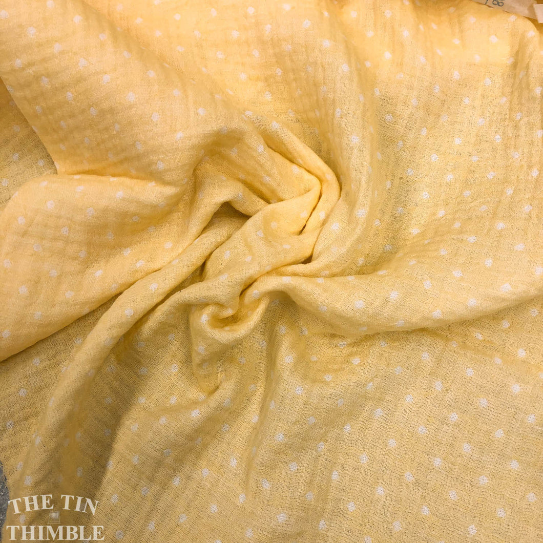 Triple Gauze Fabric - 1 Yard - Triple Gauze by Yard / Kokka Cotton/ Japanese / 100% Cotton / Polka Dot Double Gauze / Baby Fabric / Yellow