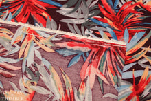 Load image into Gallery viewer, Printed Rayon - 1 Yard - Rayon Fabric / Rayon by Yard / Floral Print / Colorful Print / Burgundy Rayon / Tropical Print / Palm Print Fabric

