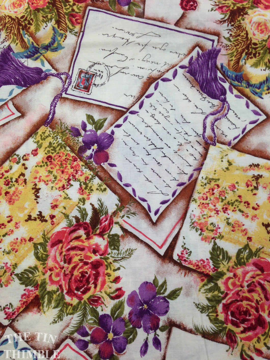 Romantic Cotton Floral Written Letter-Post Card Fabric By Alexander Henry Collection -1 Yard /  Quilting Fabric / Quilting Cotton / Flowers