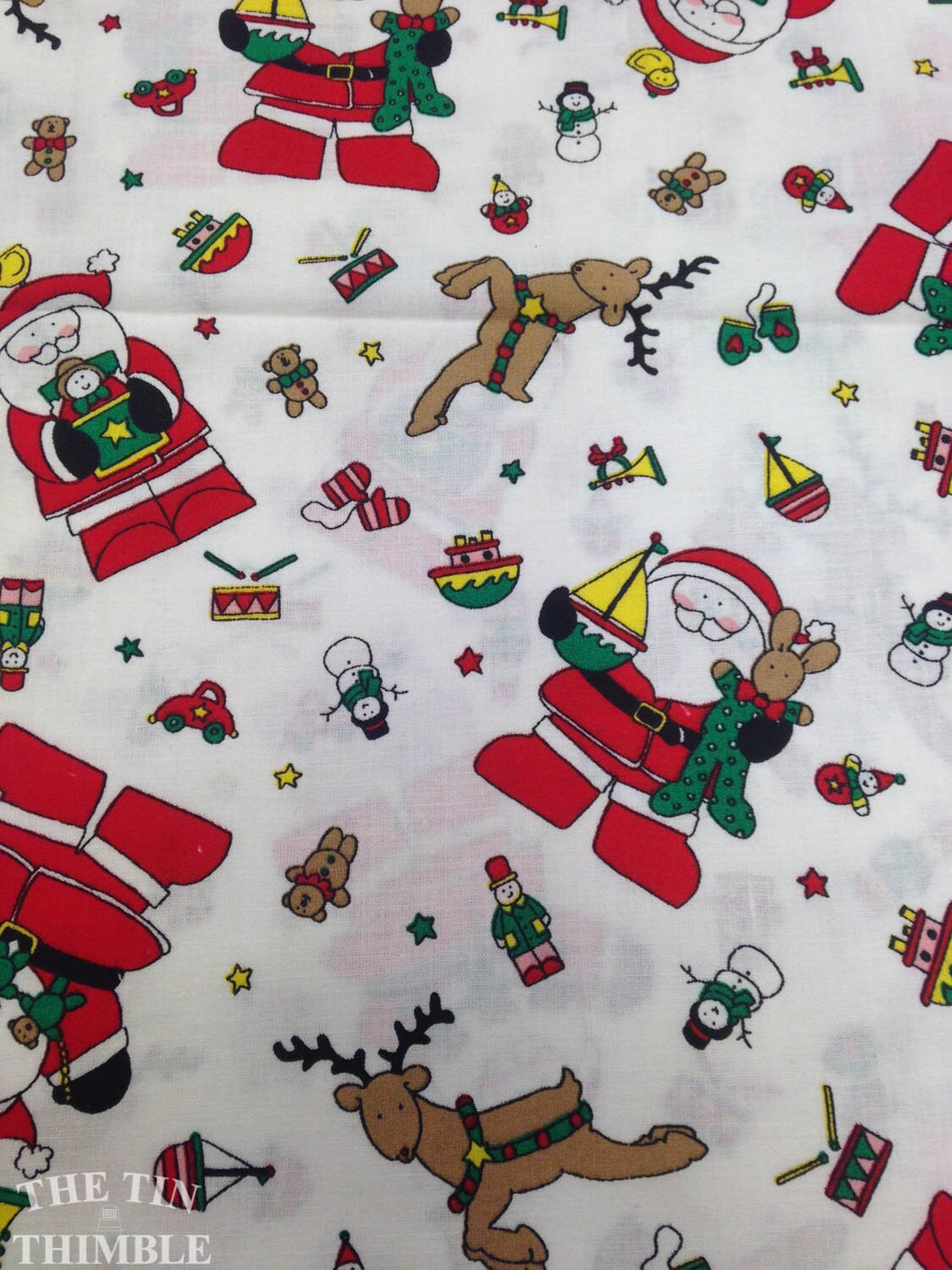 Christmas Print by Sue Dreamer for Fabric Country - 1 Yard / Santa Fabric / Snowman Fabric / Reindeer Fabric / Teddy Bear Fabric / Toy Print