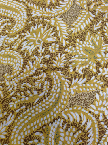 Brown & Yellow Cotton / Paisley Print / Floral Yardage / Brown Floral / Cotton by Yard / Brown Yellow White Fabric / Brown Yellow Print