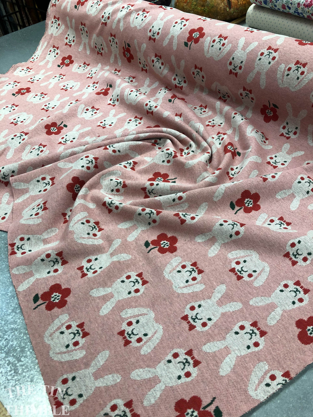 Jacquard Knit by Kokka Fabrics - 1 Yard - Japanese / 100% Cotton Fabric / Woven Jacquard / Cotton Jacquard Yardage / Bunny Print / Pink