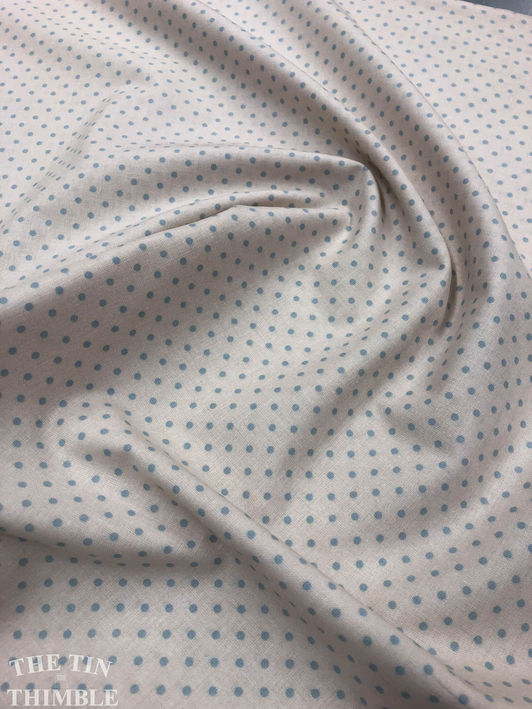 Cotton Fabric / American Country / Blue Polka Dot / Lecien - 1 Yard - Cotton Fabric / Made in Japan / Country Print Fabric / Blue Off White