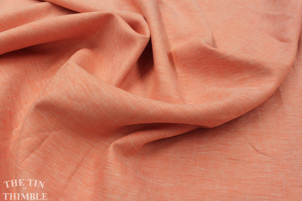 Organic 100% Linen in Quince Blossom by Birch Fabrics - 1 Yard - Pure Organic Coral Colored Linen Fabric by the Yard